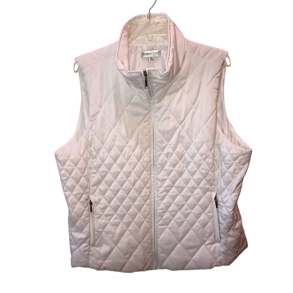 Coldwater Creek Womens Size XL White Quilted Full Zip Pockets Mock Neck Vest